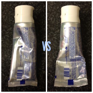 collage of toothpaste tubes squeezed randomly versus neatly