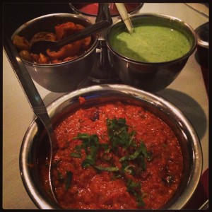 bowl of indian-style eggplant and dips for food
