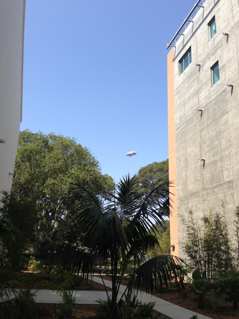 goodyear blimp as seen from california science center