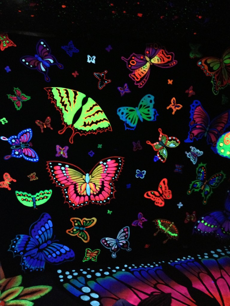 neon butterflies inside altervision 3d experience at la brewery art walk