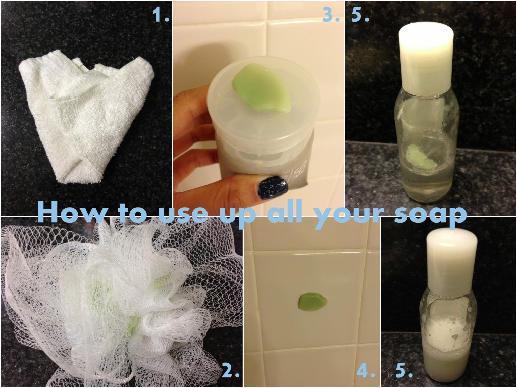collage of various solutions to using up small broken pieces of soap
