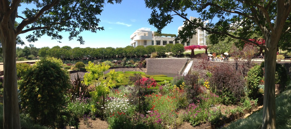 panoramic shot of getty garden area view
