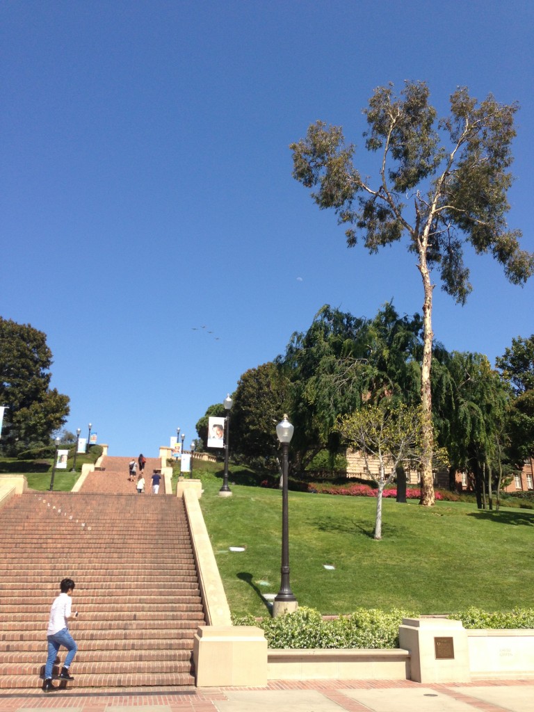 set of four jets flying by ucla's janss steps