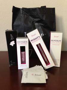 julep products including lotion, hand scrub, oxygen nail treatment, cuticle serum, and nail polish remover pads