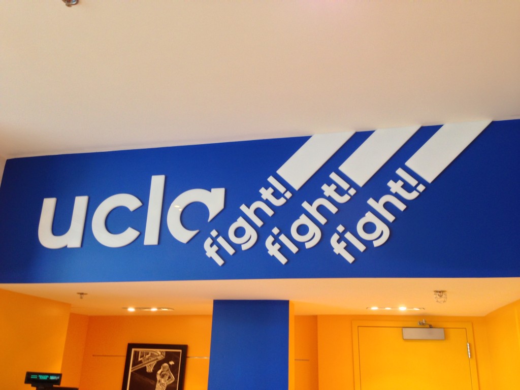 sign in store at pauley pavilion with ucla fight fight fight incorporated with adidas logo