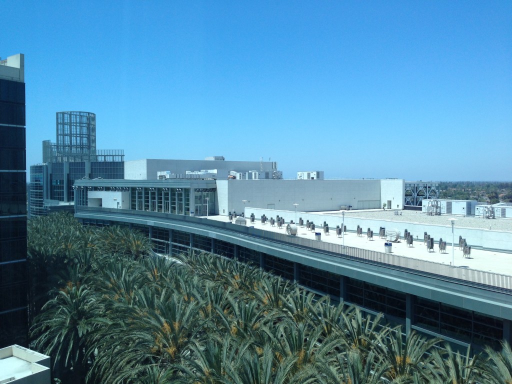 view of anaheim convention center roof from hilton anaheim