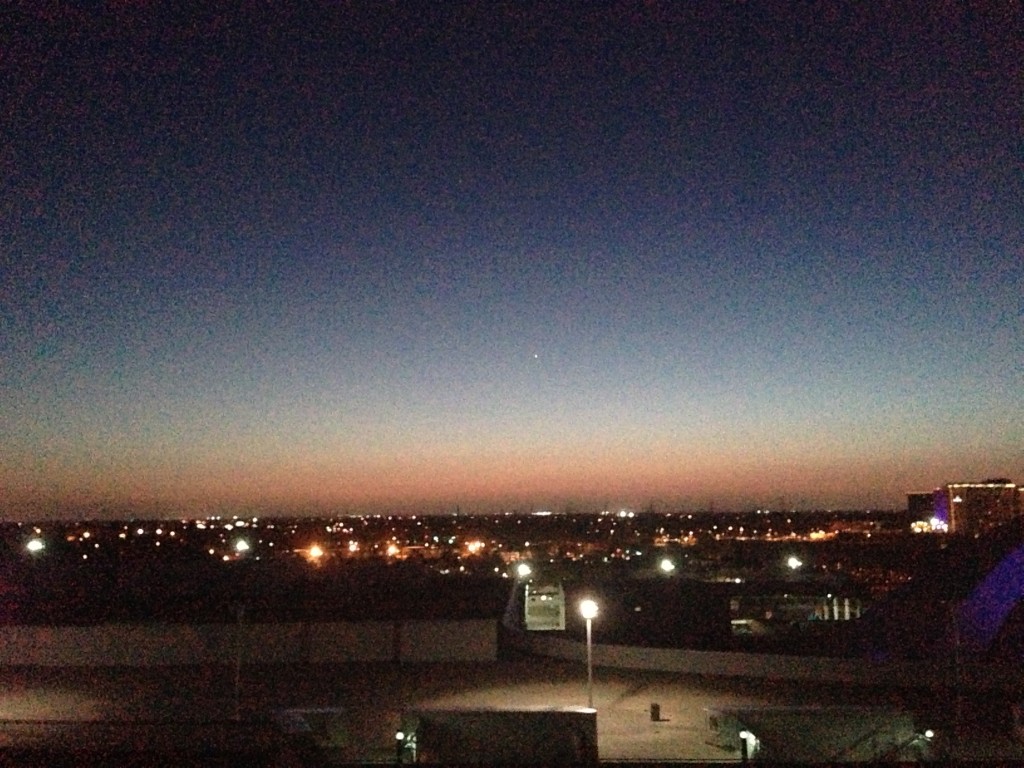 dusk from hilton anaheim overlooking convention center