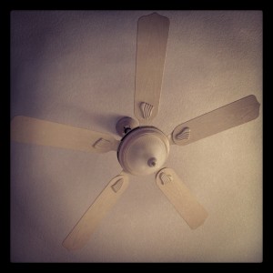 ceiling fan with light in center and five fans