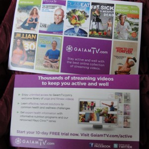 collage of gaiam tv free trial offer info card included in the november 2012 yuzen box