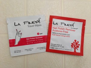 comparison of la fresh nail polish remover wipes on left, la fresh eco-beauty nail polish remover acetone-free on right