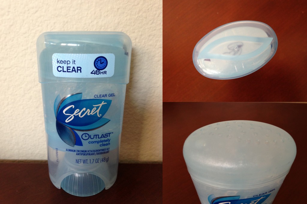 collage of secret antiperspirant/deodorant clear gel in completely clean