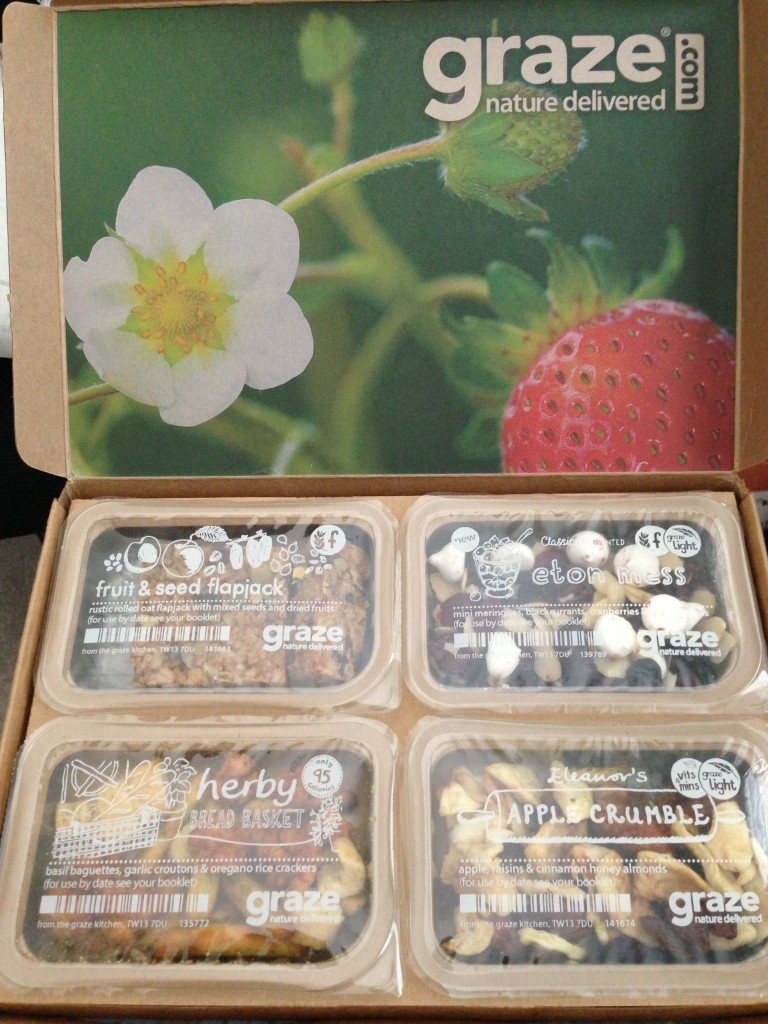 my fifth graze box with fruit & seed flapjack, eton mess, herby bread basket, and eleanor's apple crumble