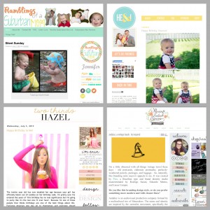 collage of four different blogs with white backgrounds and bright colors