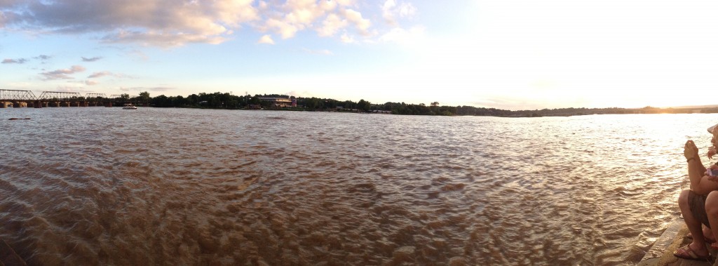 panoramic of susquehanna river from water level facing metro bank park stadium