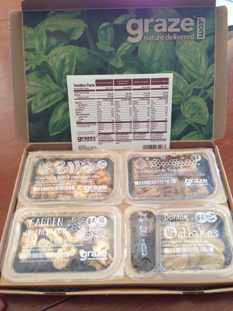 my third graze box with cracking black peppercorn, honeycomb flapjack, garden of eden, and bonnie wee oatbakes
