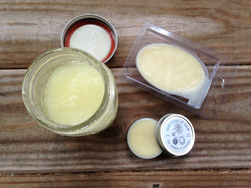 homegrown collective orange coconut scrub, lip balm, and solid lotion bar