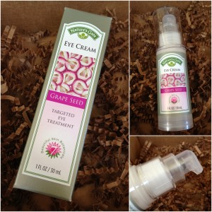 collage of nature's gate grape seed targeted eye treatment eye cream