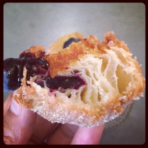 side cross-section of blueberry cronut croissant donut cross