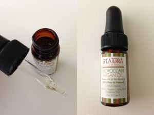 collage of sheaterra organics moroccan argan oil included in the january 2013 yuzen box