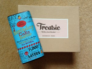 treatsie august box with seattle chocolates birthday cake batter milk chocolate truffle bar