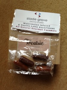 treatsie august box with slade grove creative gourmet watermelon infused and vanilla latte caramels