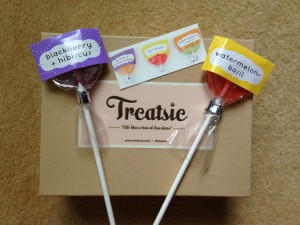 treatsie august box with this charming candy blackberry + hibiscus and watermelon~basil lollipops