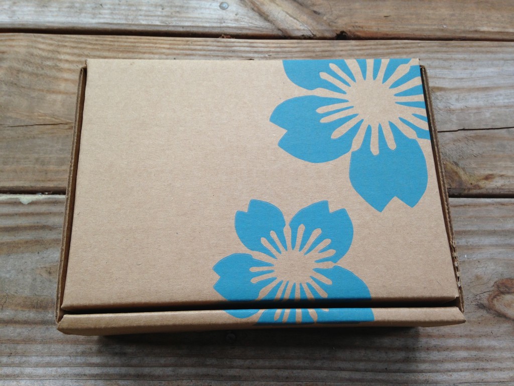 new yuzen box exterior box in rectangular shape with blue flowers on brown cardboard