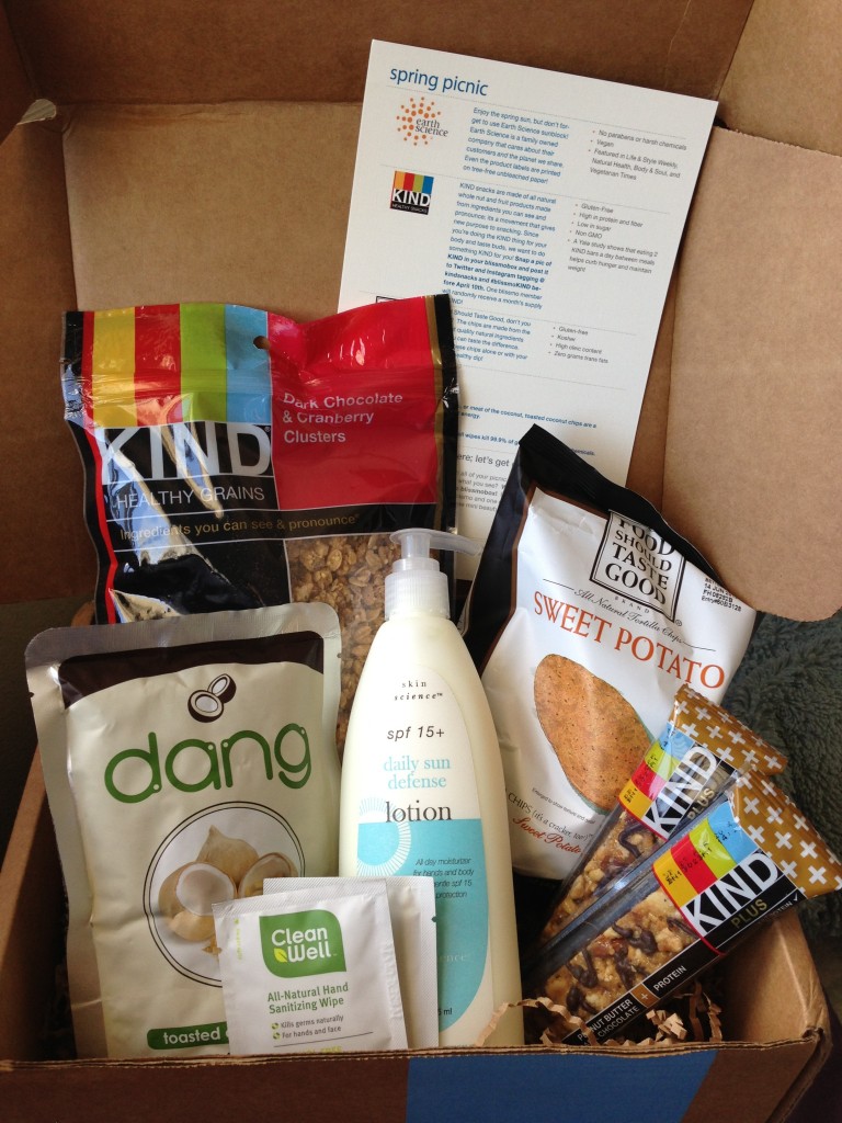 opened blissmobox march 2013 with contents and info card displayed