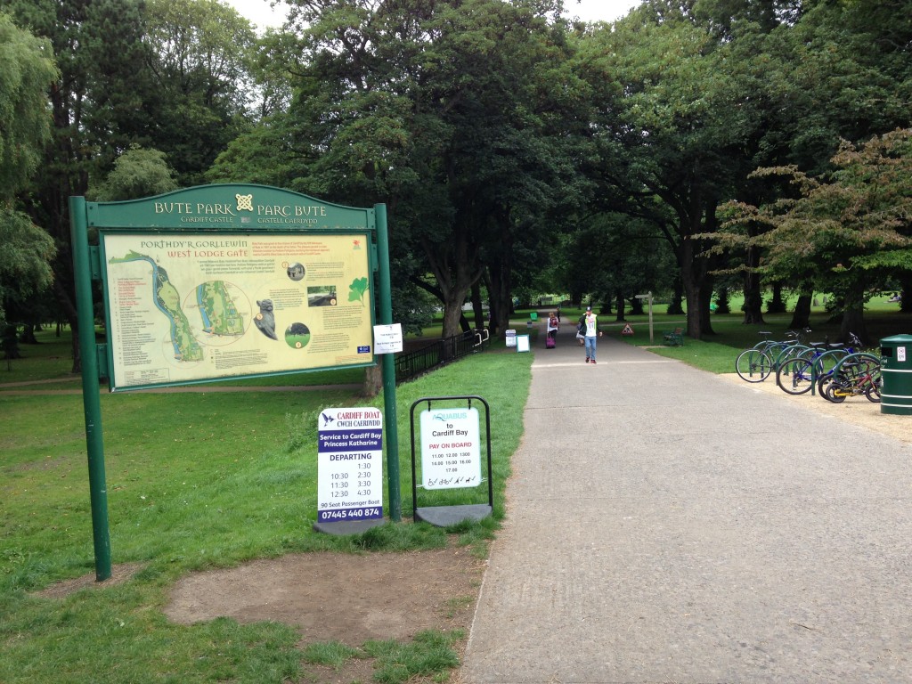 butte park entrance path with sign in cardiff