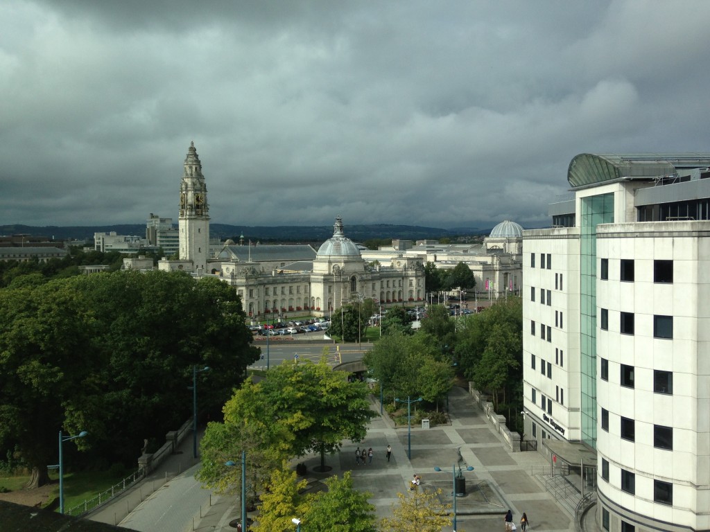 heavy cloud coverage over buildings in cardiff