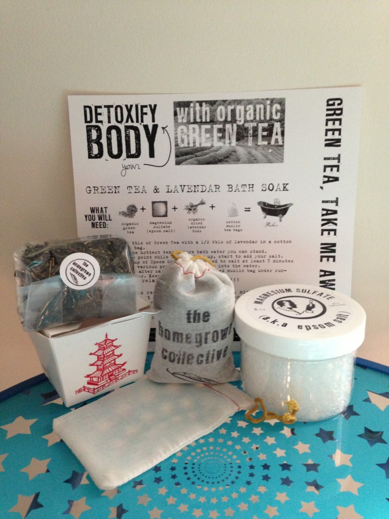the homegrown collective august 2013 products for making green tea & lavender epsom salt bath soak with instruction sheet