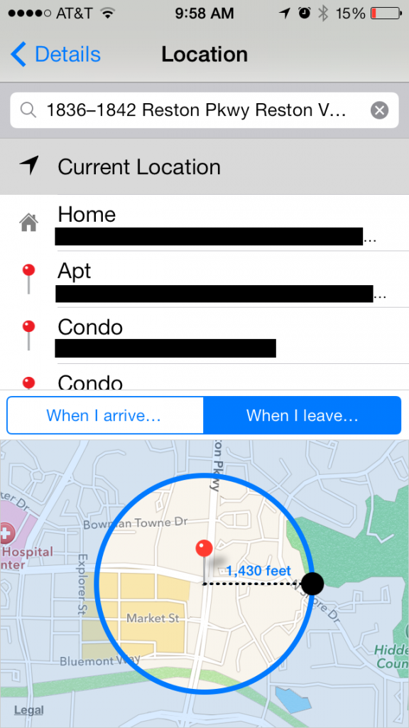 ios 7 geotargeted reminders feature with ability to change geofence radius