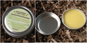 collage of olive remedy cuticle cream included in valentine's 2013 blissmobox