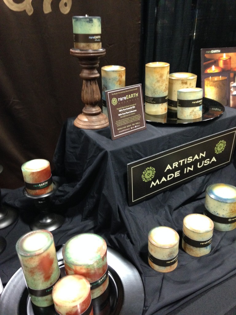 rareearth minieral-colored artisan candles made in usa display at green festival dc 2013