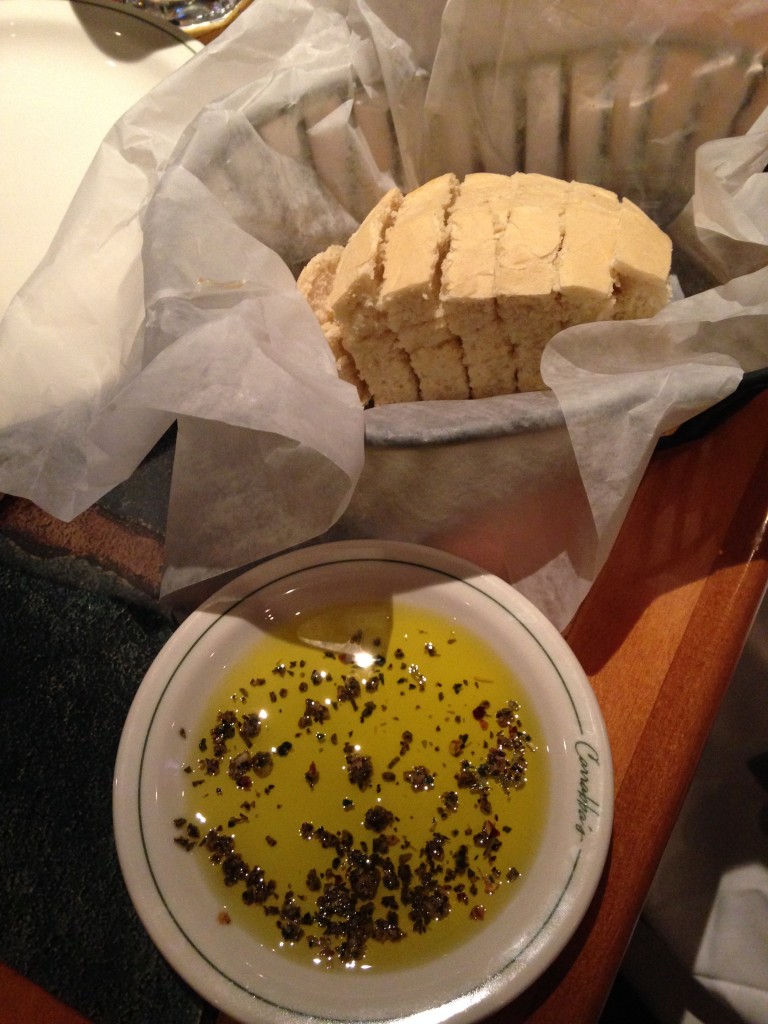 carrabbas bread and olive oil with cracked pepper