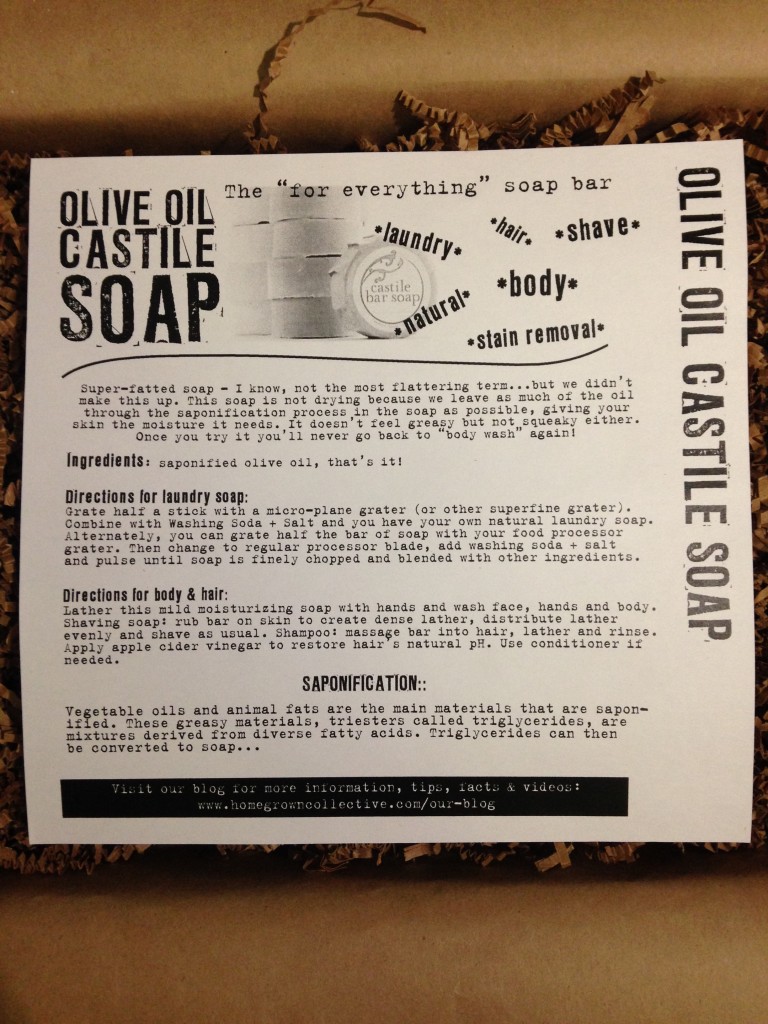 the homegrown collective september 2013 project mixing olive oil castile soap info card
