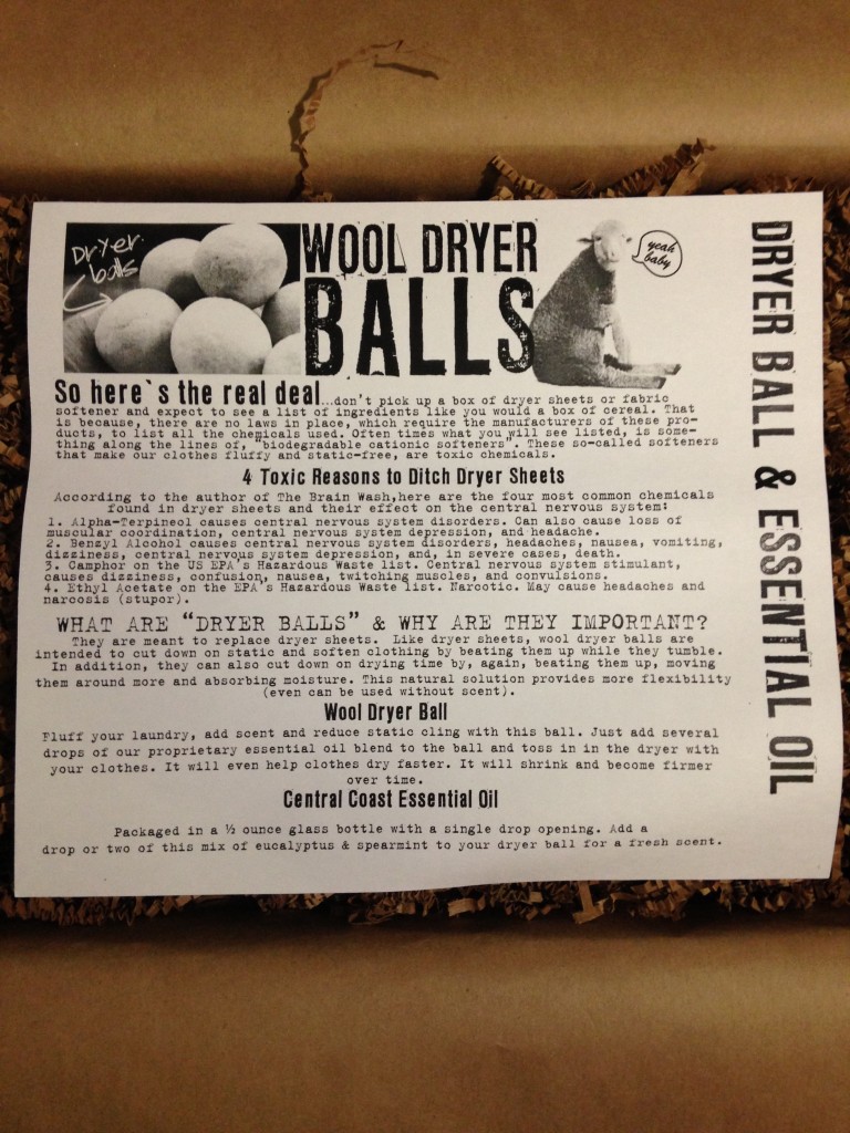 the homegrown collective september 2013 project using wool dryer ball and essential oil info card