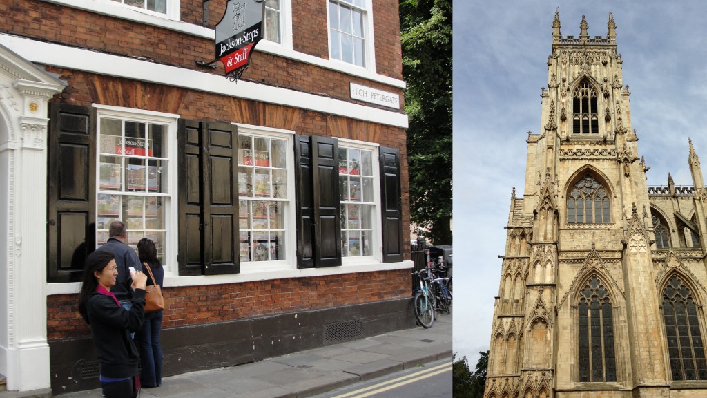 collage of person taking picture of york minster and photo taken of york minster