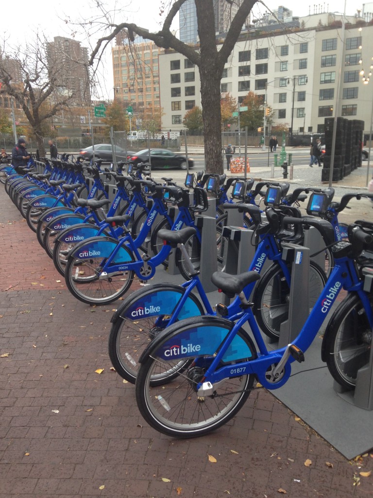 rack of bikes for rent in new york city