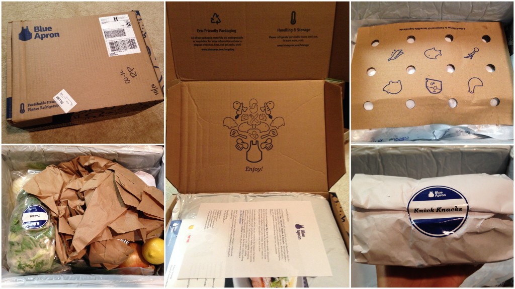 collage of blue apron box packaging