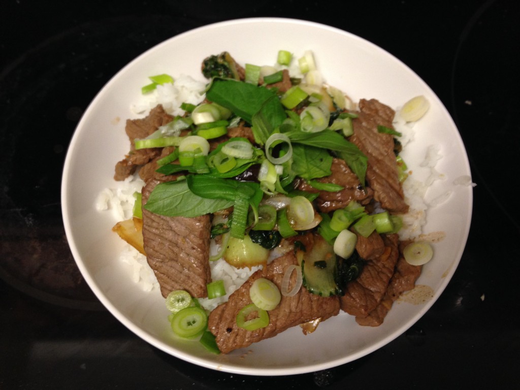 blue apron ginger beef stir fry with tatsoi and jasmine rice finished product