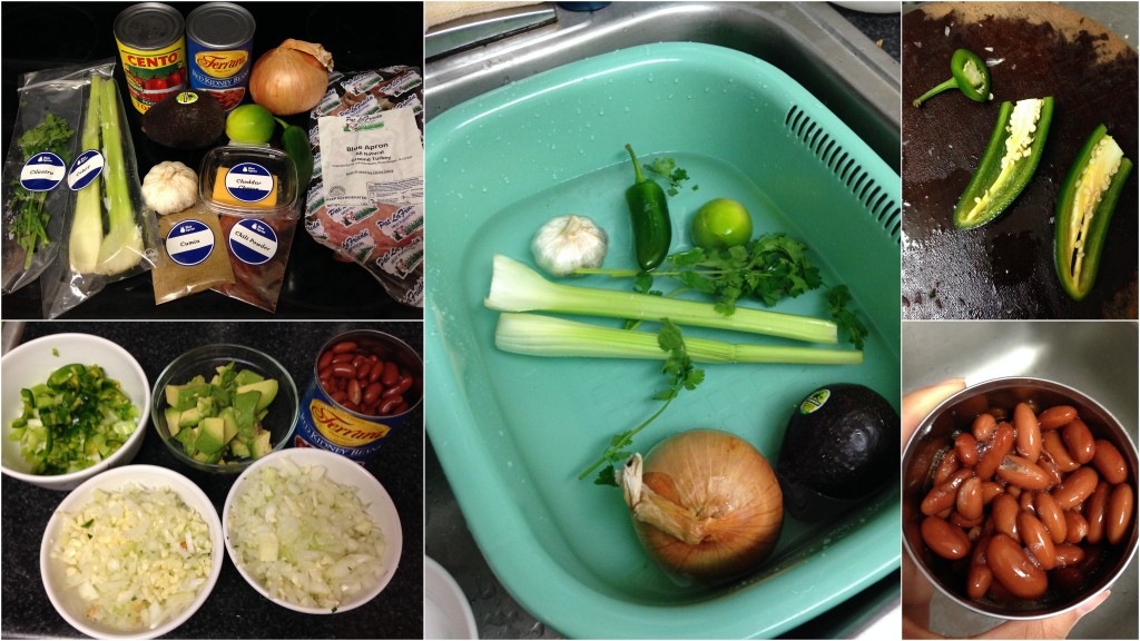 collage of blue apron turkey chili vegetable ingredients