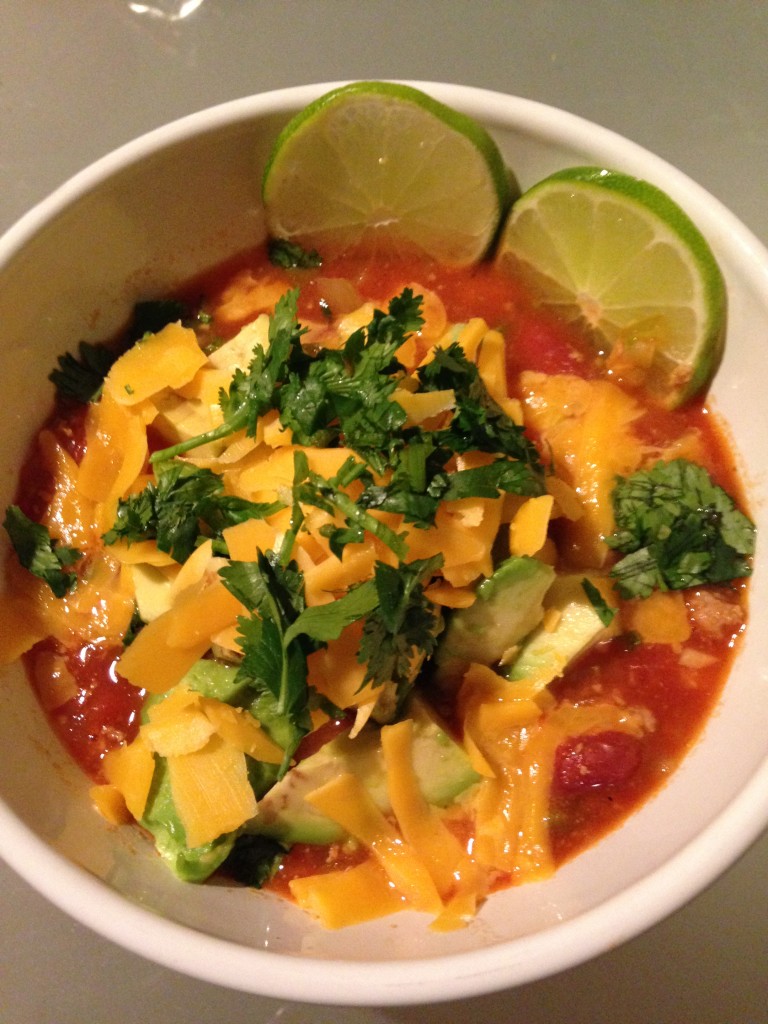 blue apron turkey chili with avocado and cheddar finished product