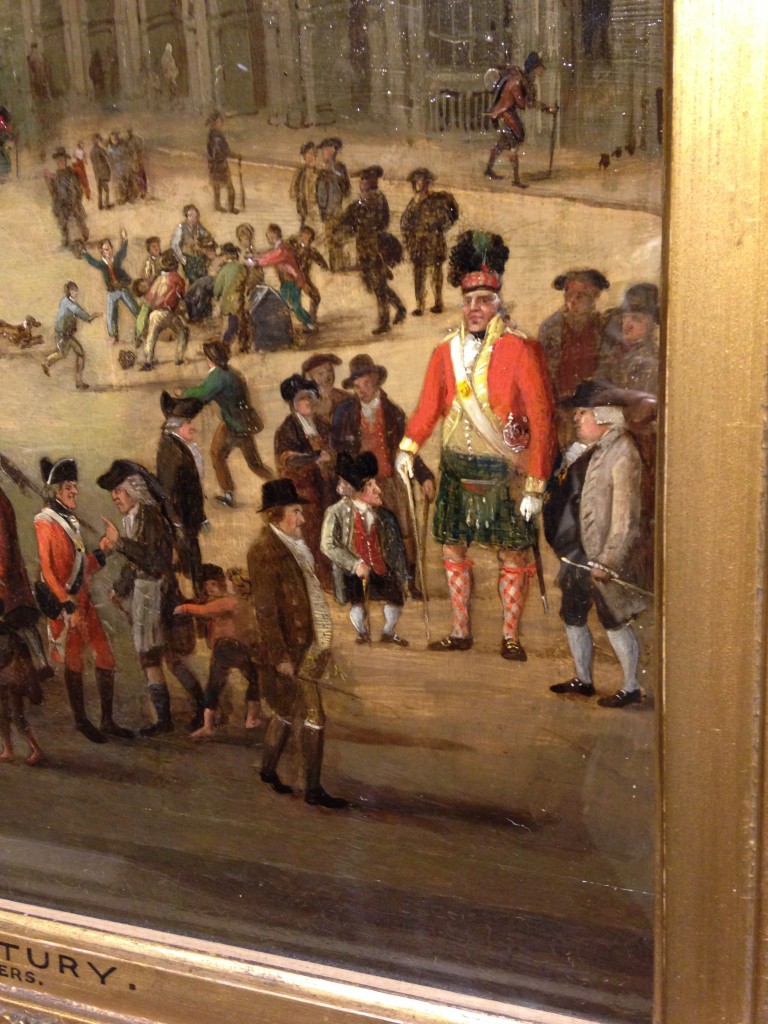 painting in museum of edinburgh with midget man standing next to towering giant