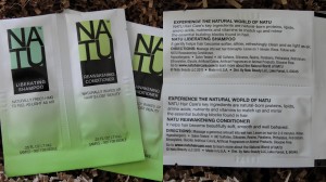 collage of natu liberating shampoo and reawakening conditioner samples included in april 2013 blissmobox