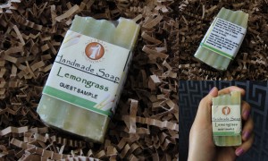 collage of softwater soapworks lemongrass soap included in april 2013 blissmobox