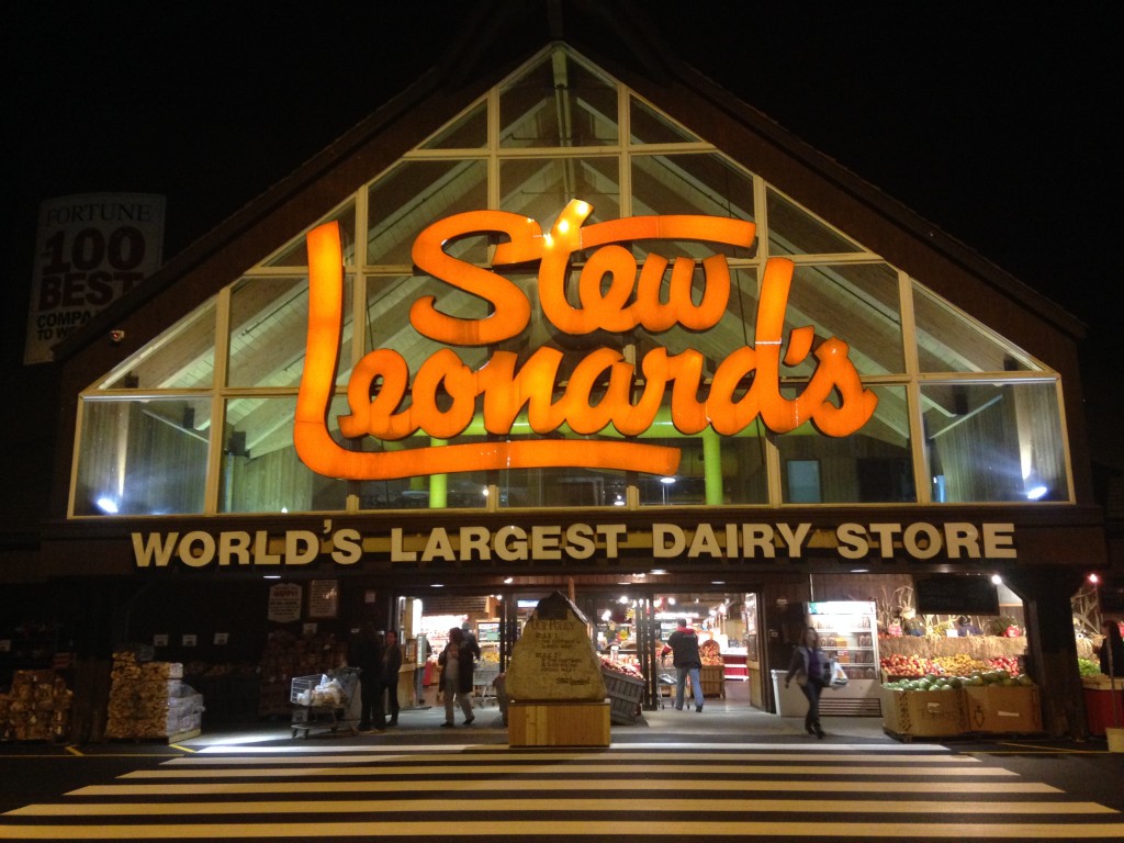 stew leonard's world's largest dairy store storefront at night
