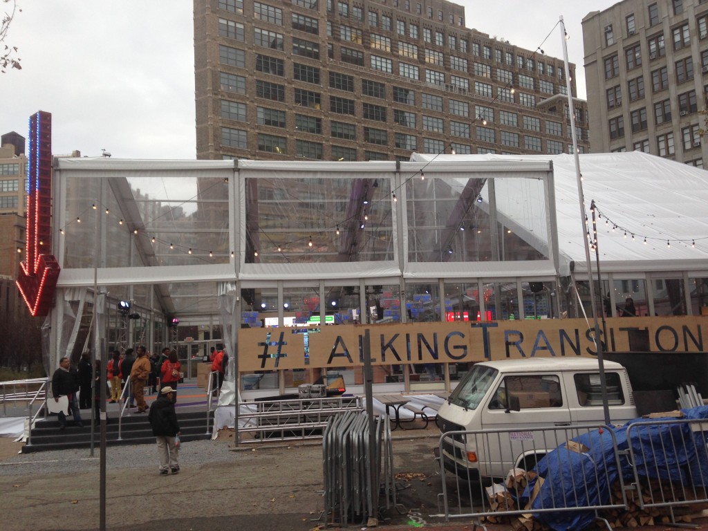 large talking transition tent set up in new york city