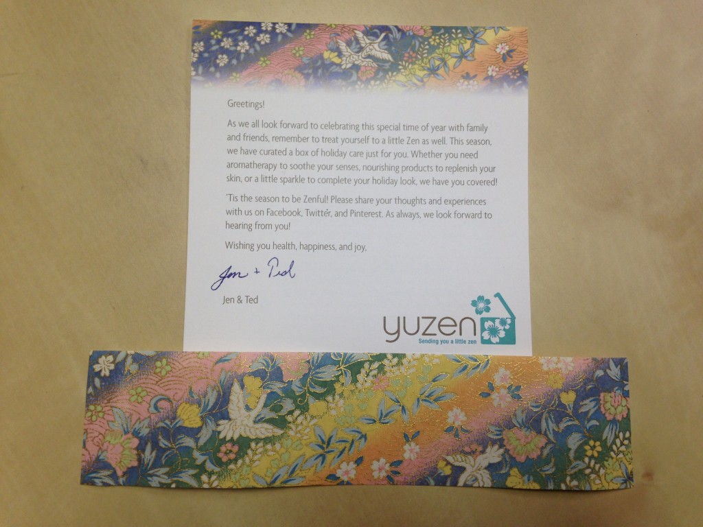 yuzen winter 2013 box info card and matching chioyami paper