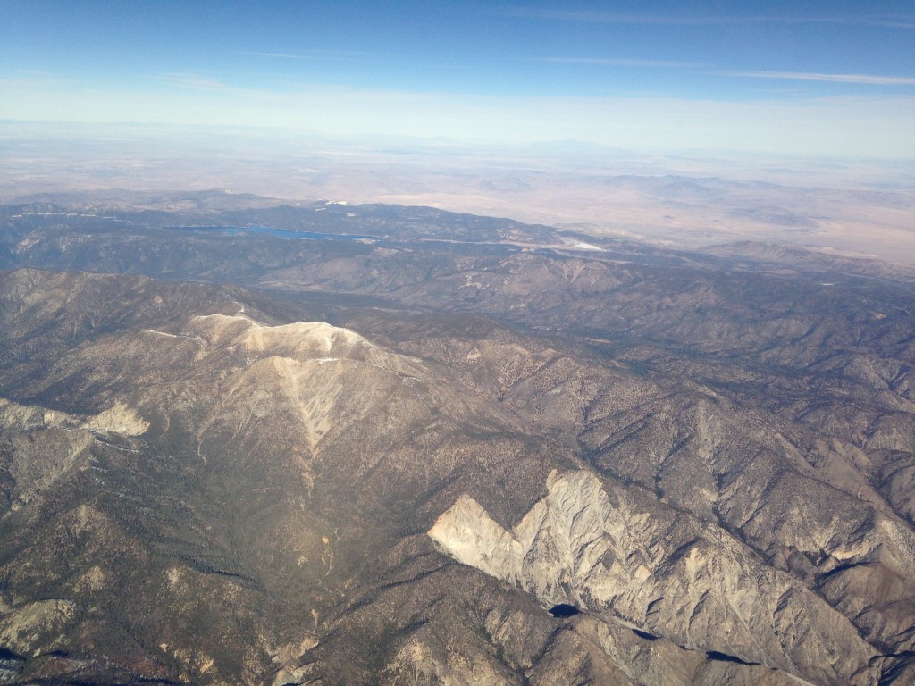 aerial view of big bear region with big bear lake in distance